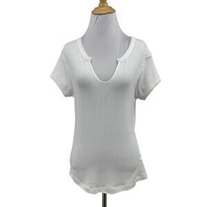 Ces Femme T Shirt Women M Medium Ivory Karley Notch Neck Fitted Short Sleeve Tee